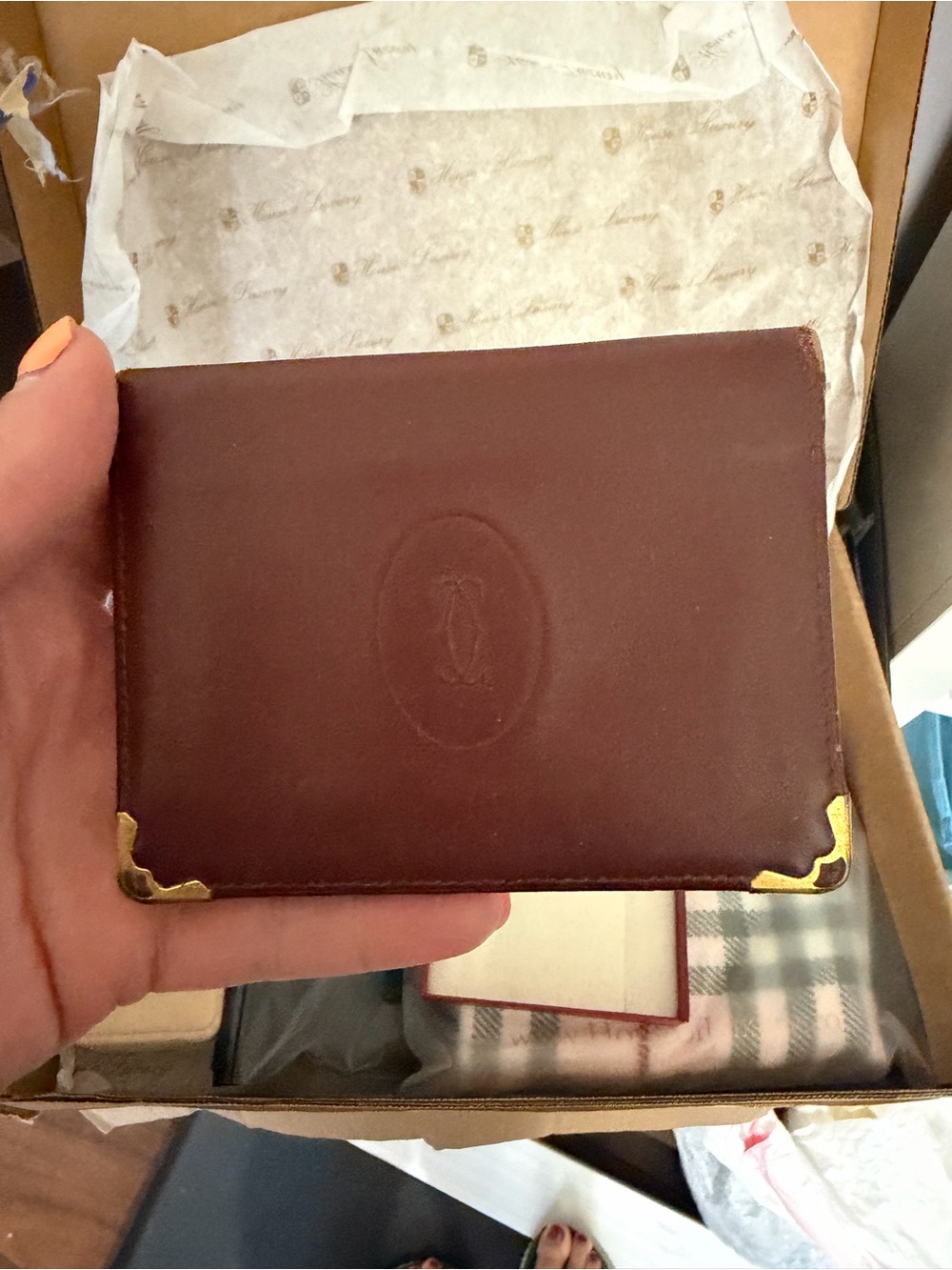 Cartier Classic red Leather Card Holder with Gold Corner Accents